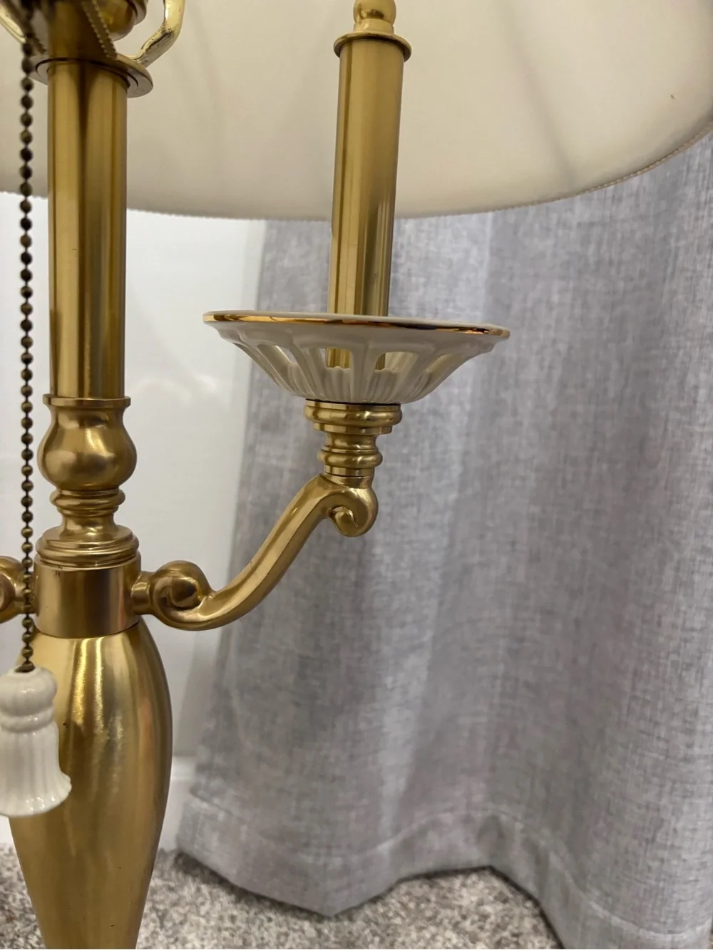 Vintage 1970s Lenox by Quoizel Candelabra Table Lamp Brass Fine Porcelain Accent
